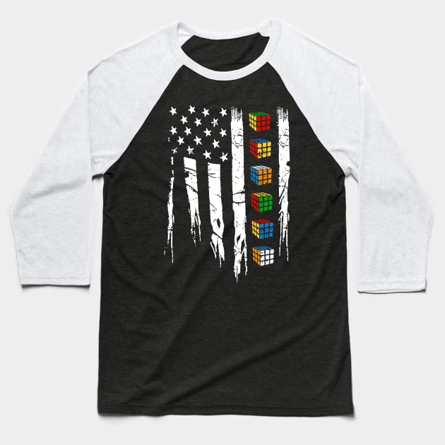 American Rubiks Cube Flag Baseball T-Shirt by imotvoksim